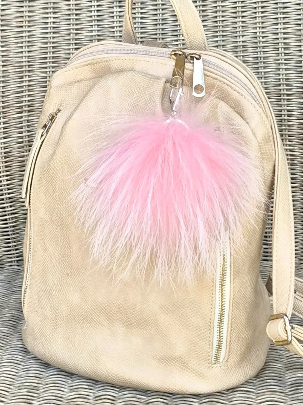 Pink Real Fur Pom Key chain | Bag Charm Accessory